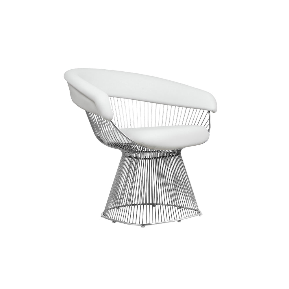 Mimi 27 Inch Accent Armchair, White Faux Leather, Foam Cushion, Steel Wire