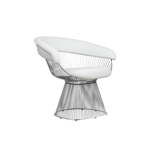 Mimi 27 Inch Accent Armchair, White Faux Leather, Foam Cushion, Steel Wire