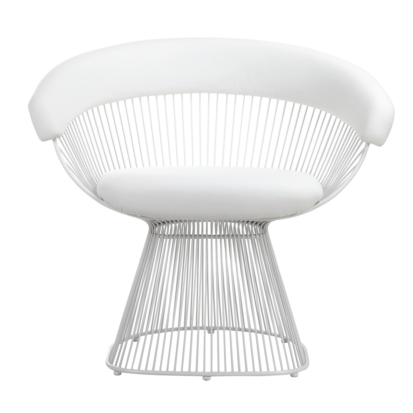 Coll 33 Inch Accent Chair, Slatted Metal Curved Back, White Faux Leather