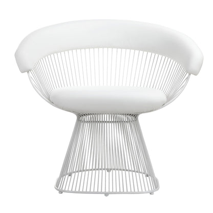 Coll 33 Inch Accent Chair, Slatted Metal Curved Back, White Faux Leather