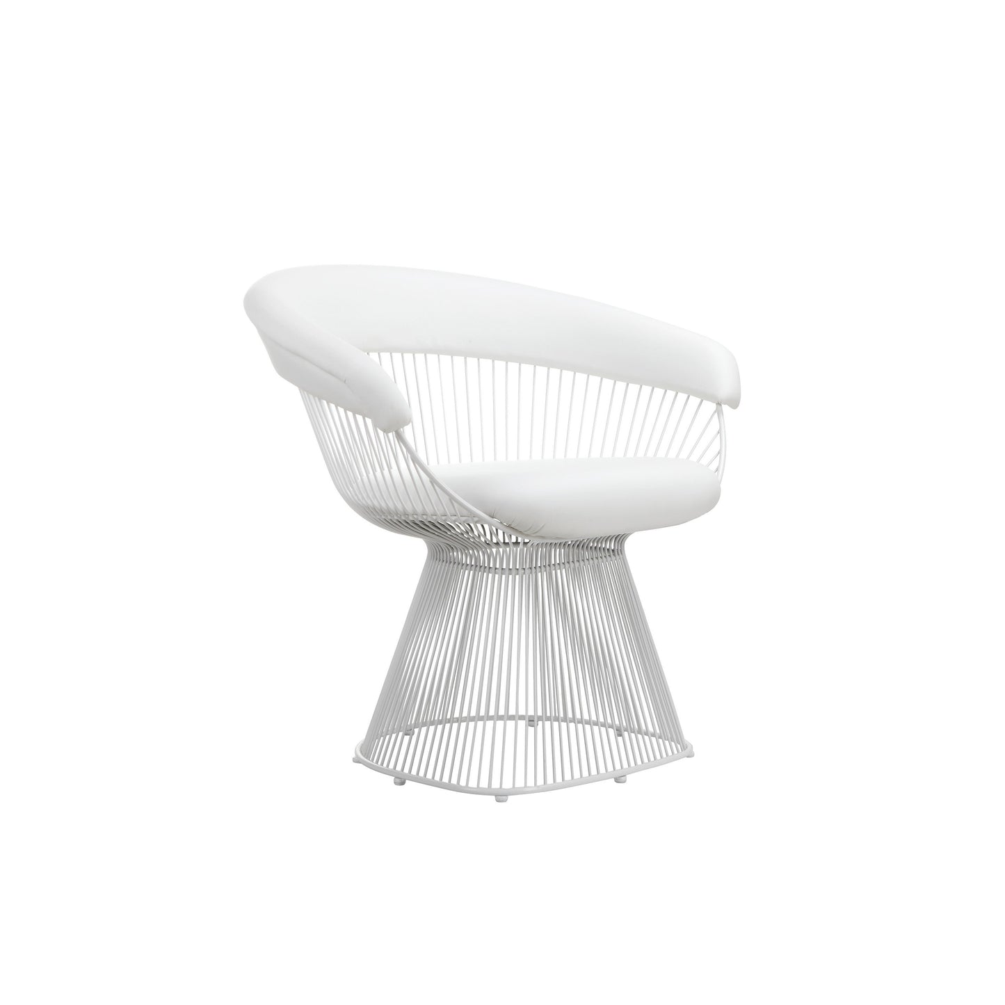Coll 33 Inch Accent Chair, Slatted Metal Curved Back, White Faux Leather