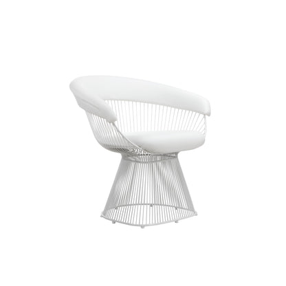 Coll 33 Inch Accent Chair, Slatted Metal Curved Back, White Faux Leather