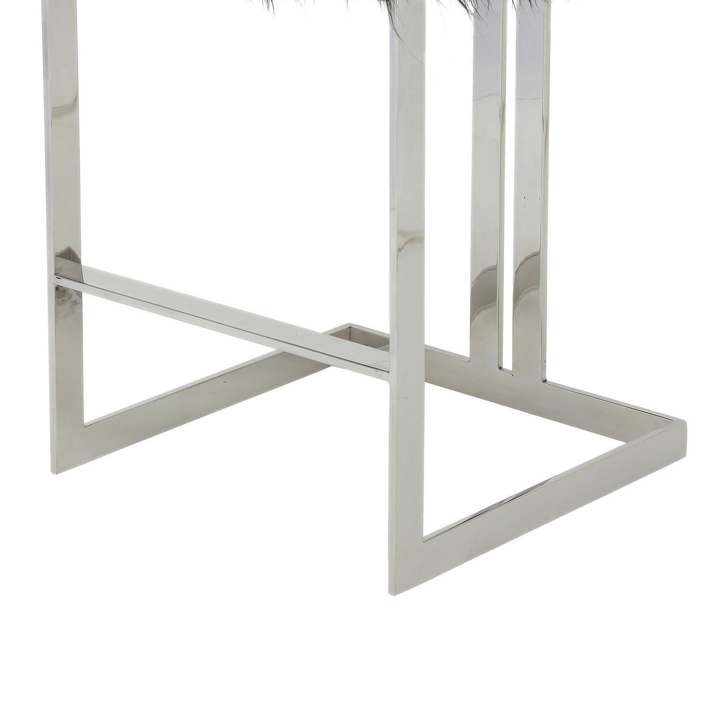 Suki 30 Inch Barstool Chair, Cushioned Black Faux Fur, Silver Cantilever