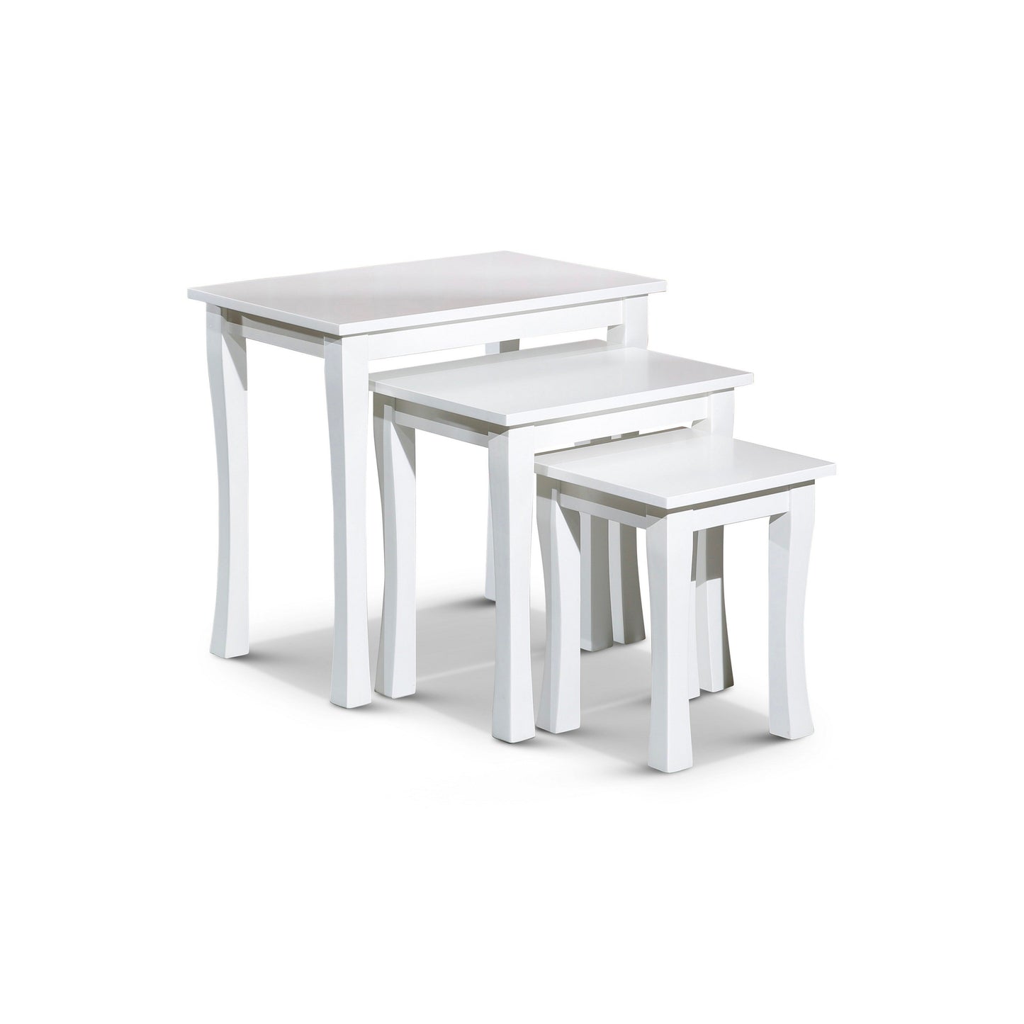 Yoni 3 Piece Nesting Side Table Set, Square, Flared Legs, White Wood Finish
