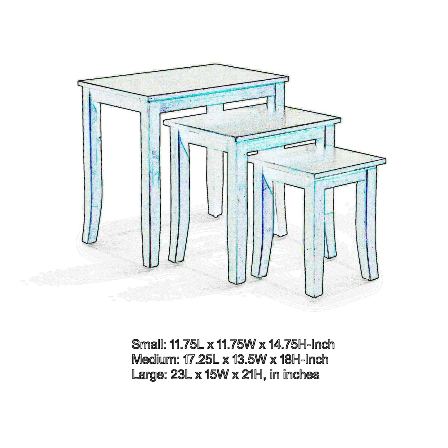 Yoni 3 Piece Nesting Side Table Set, Square, Flared Legs, White Wood Finish