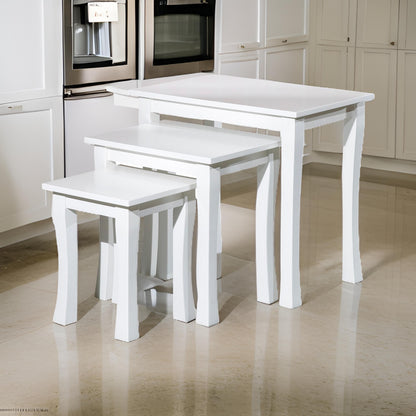 Yoni 3 Piece Nesting Side Table Set, Square, Flared Legs, White Wood Finish