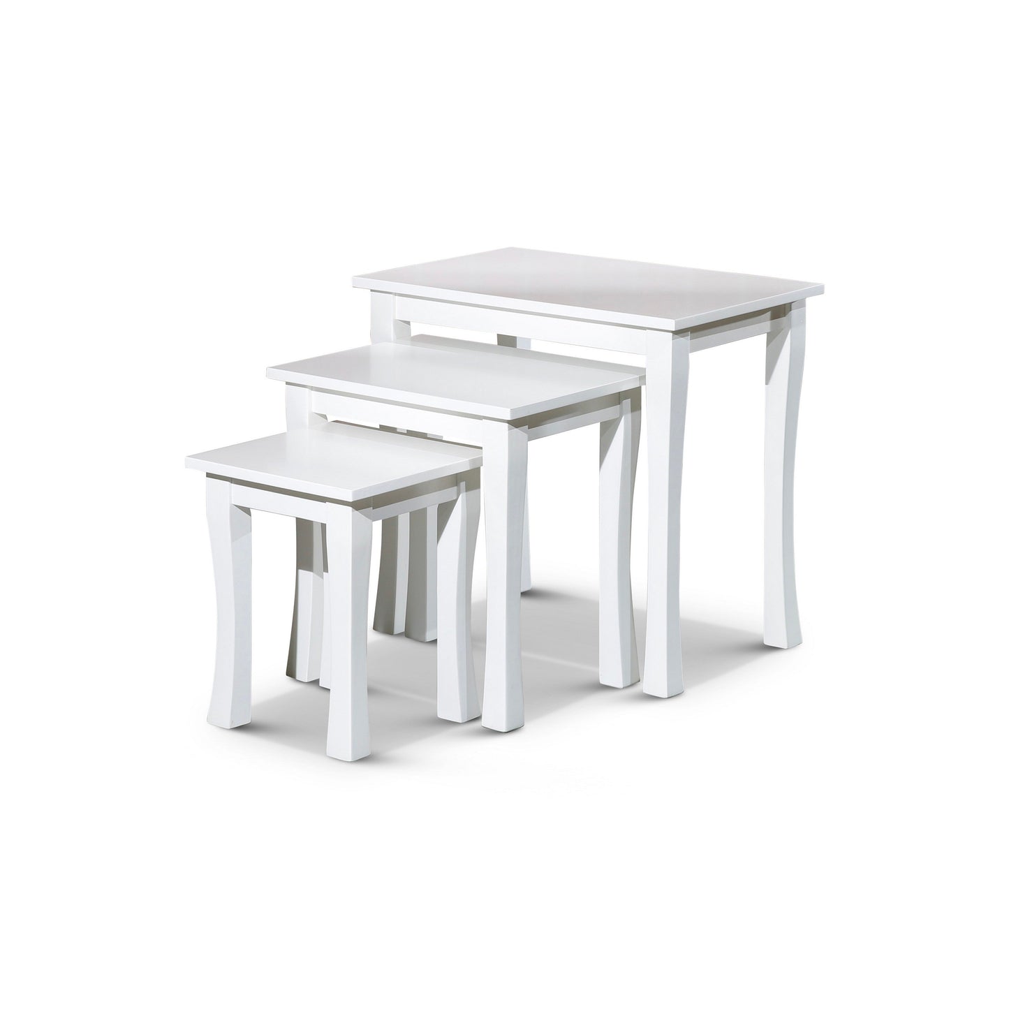 Yoni 3 Piece Nesting Side Table Set, Square, Flared Legs, White Wood Finish