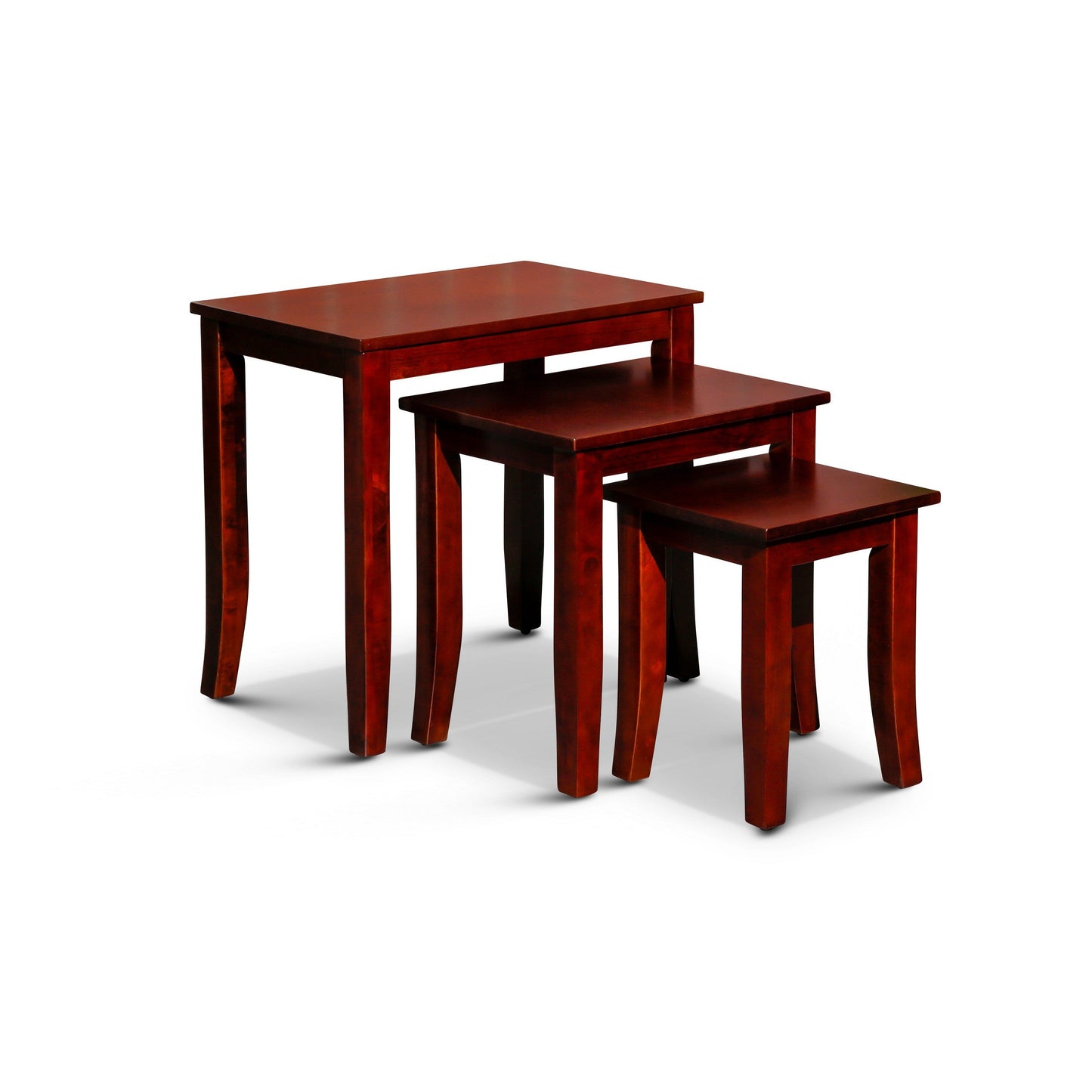 Yoni 3 Piece Nesting Side Table Set, Square, Flared Legs, Cherry Brown Wood