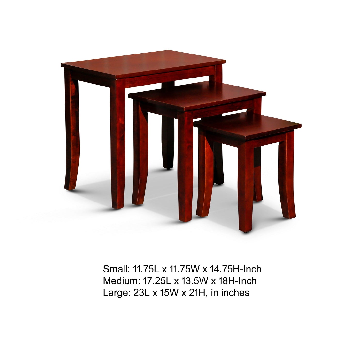 Yoni 3 Piece Nesting Side Table Set, Square, Flared Legs, Cherry Brown Wood