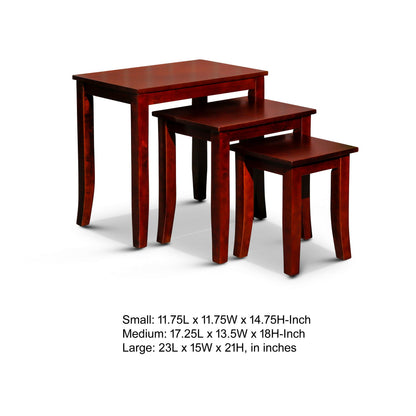 Yoni 3 Piece Nesting Side Table Set, Square, Flared Legs, Cherry Brown Wood