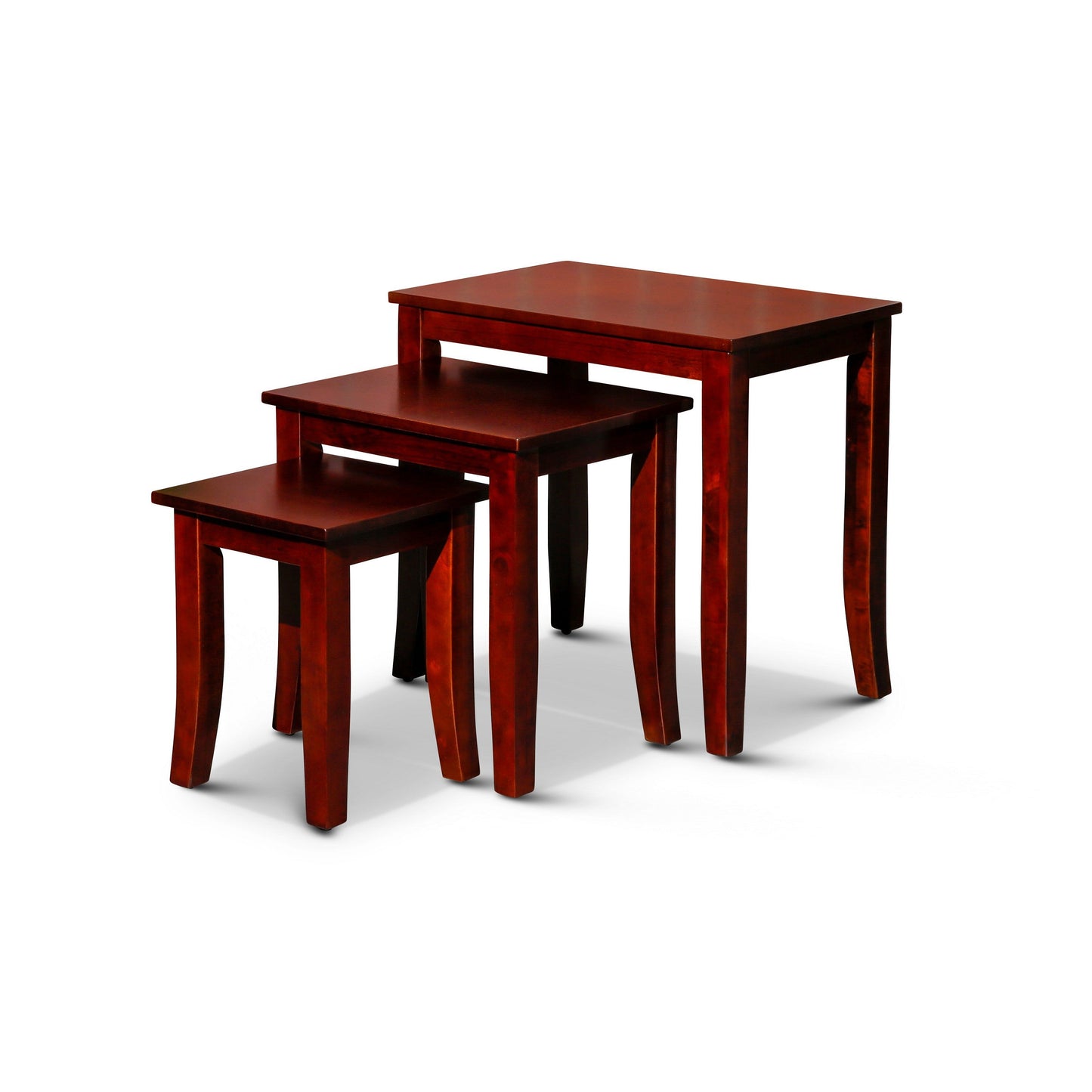 Yoni 3 Piece Nesting Side Table Set, Square, Flared Legs, Cherry Brown Wood