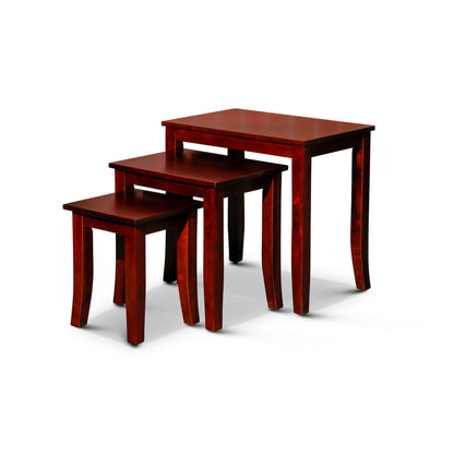 Yoni 3 Piece Nesting Side Table Set, Square, Flared Legs, Cherry Brown Wood