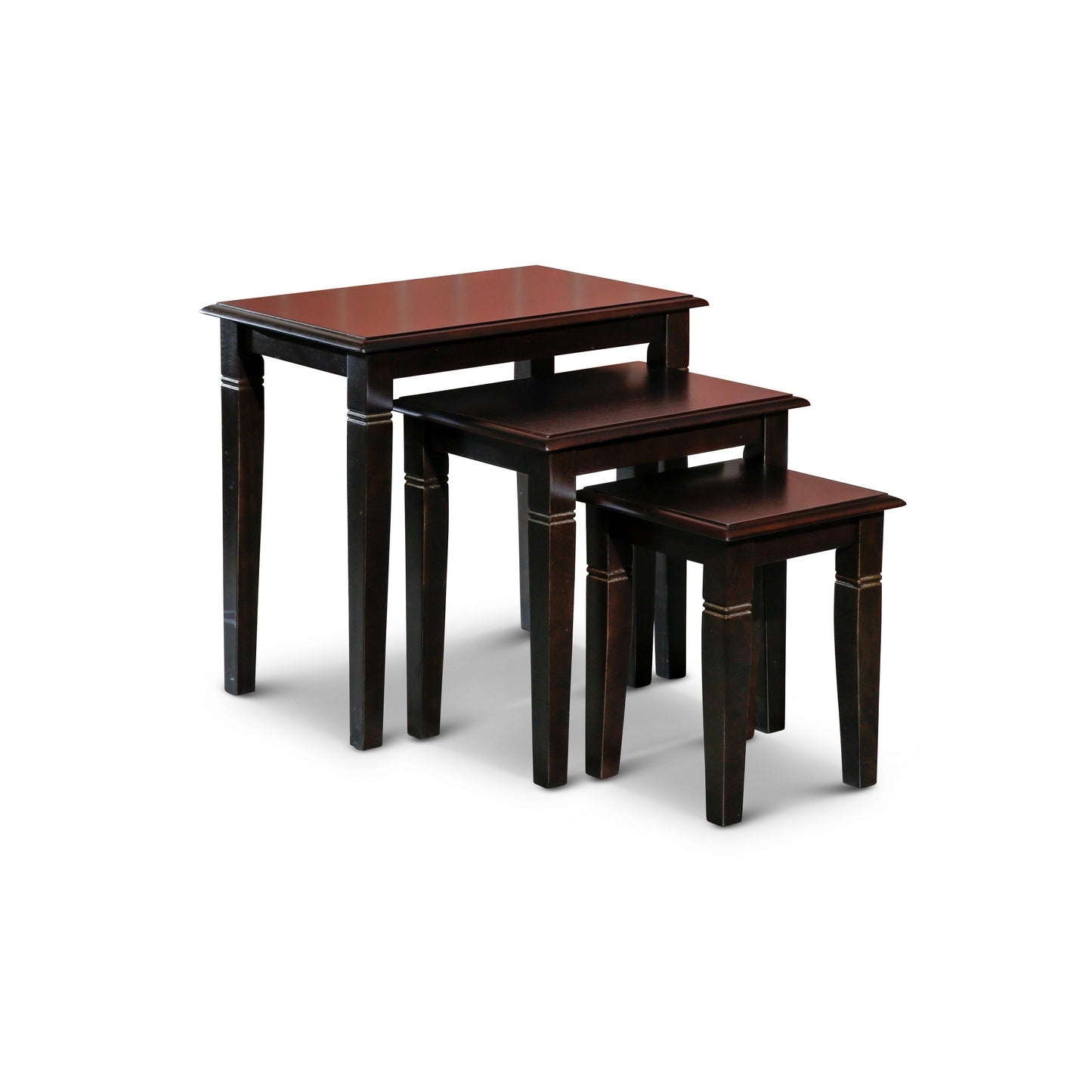 Yoni 3 Piece Nesting Side Table Set, Square, Flared Legs, Dark Brown Wood