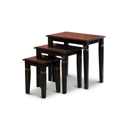 Yoni 3 Piece Nesting Side Table Set, Square, Flared Legs, Dark Brown Wood