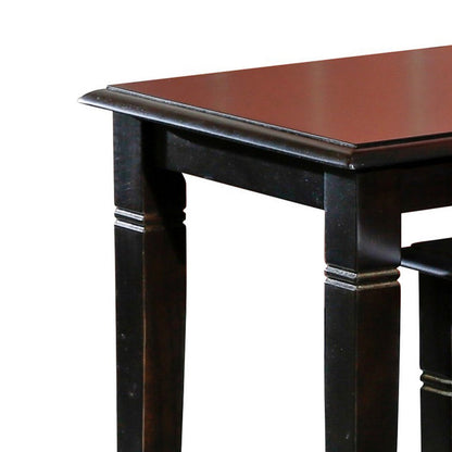 Yoni 3 Piece Nesting Side Table Set, Square, Flared Legs, Dark Brown Wood