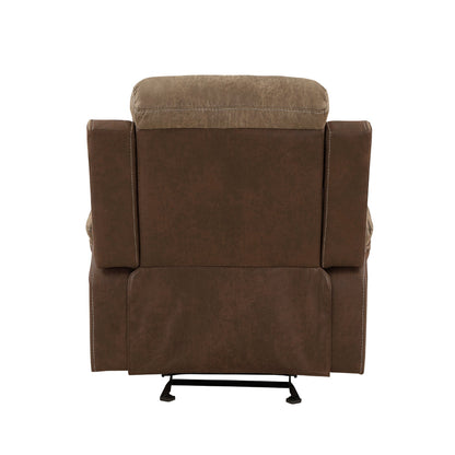 Emma 38 Inch Manual Glider Recliner Chair, Brown Microfiber, Solid Wood