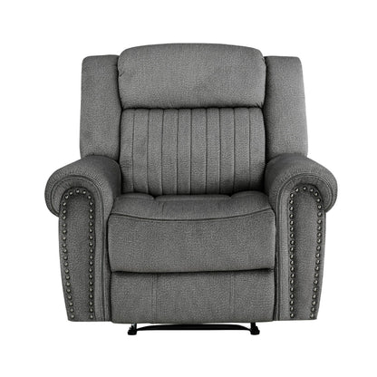 Ben 38 Inch Manual Recliner Chair, Gray Microfiber, Plush Foam, Solid Wood