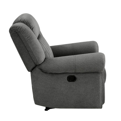 Ben 38 Inch Manual Recliner Chair, Gray Microfiber, Plush Foam, Solid Wood