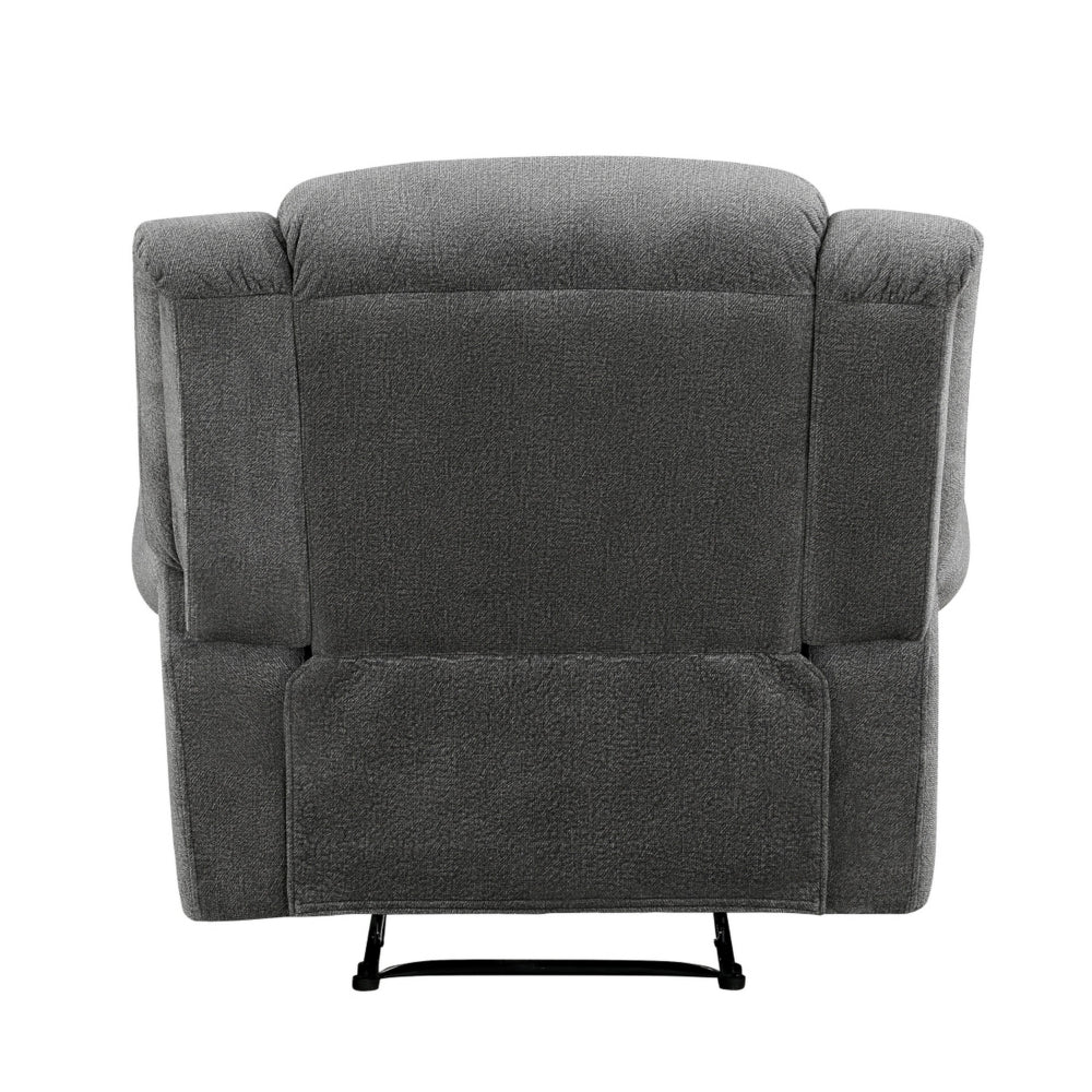 Ben 38 Inch Manual Recliner Chair, Gray Microfiber, Plush Foam, Solid Wood