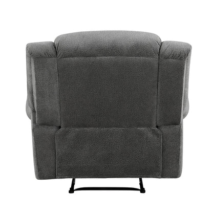 Ben 38 Inch Manual Recliner Chair, Gray Microfiber, Plush Foam, Solid Wood