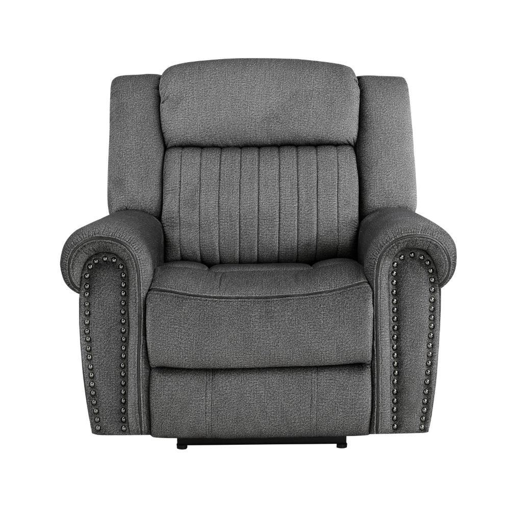Ben 38 Inch Power Recliner Chair, Soft Cushions Gray Microfiber, Solid Wood