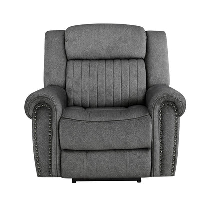 Ben 38 Inch Power Recliner Chair, Soft Cushions Gray Microfiber, Solid Wood