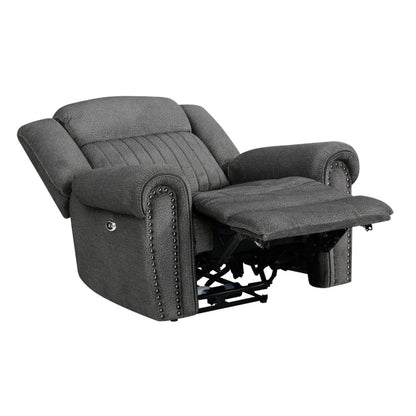 Ben 38 Inch Power Recliner Chair, Soft Cushions Gray Microfiber, Solid Wood