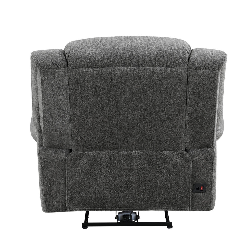 Ben 38 Inch Power Recliner Chair, Soft Cushions Gray Microfiber, Solid Wood