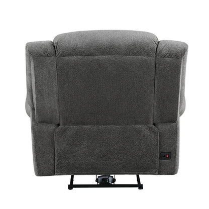 Ben 38 Inch Power Recliner Chair, Soft Cushions Gray Microfiber, Solid Wood