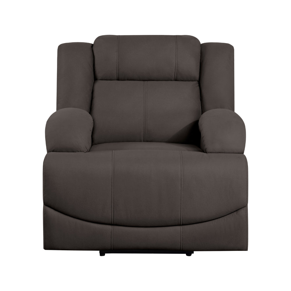 Kate 37 Inch Power Recliner Chair, USB, Brown Microfiber, Solid Wood