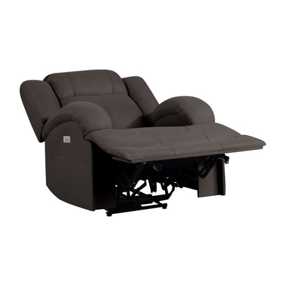 Kate 37 Inch Power Recliner Chair, USB, Brown Microfiber, Solid Wood