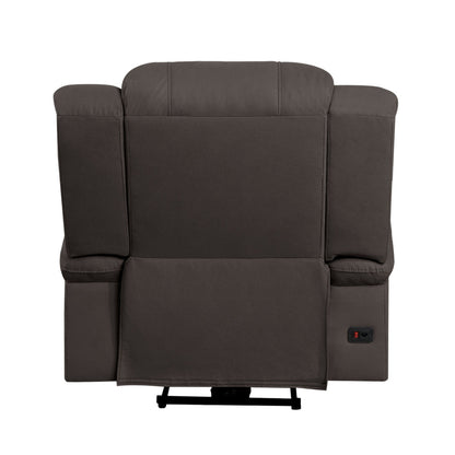 Kate 37 Inch Power Recliner Chair, USB, Brown Microfiber, Solid Wood