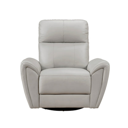 Jessica 39 Inch Swivel Glider Chair, Gray, Top Grain Leather, Solid Wood
