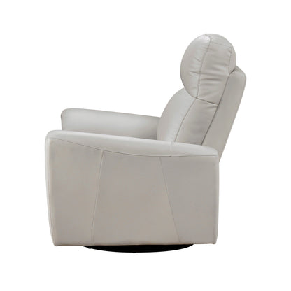 Jessica 39 Inch Swivel Glider Chair, Gray, Top Grain Leather, Solid Wood