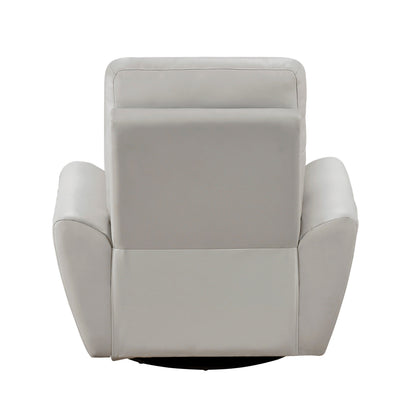 Jessica 39 Inch Swivel Glider Chair, Gray, Top Grain Leather, Solid Wood
