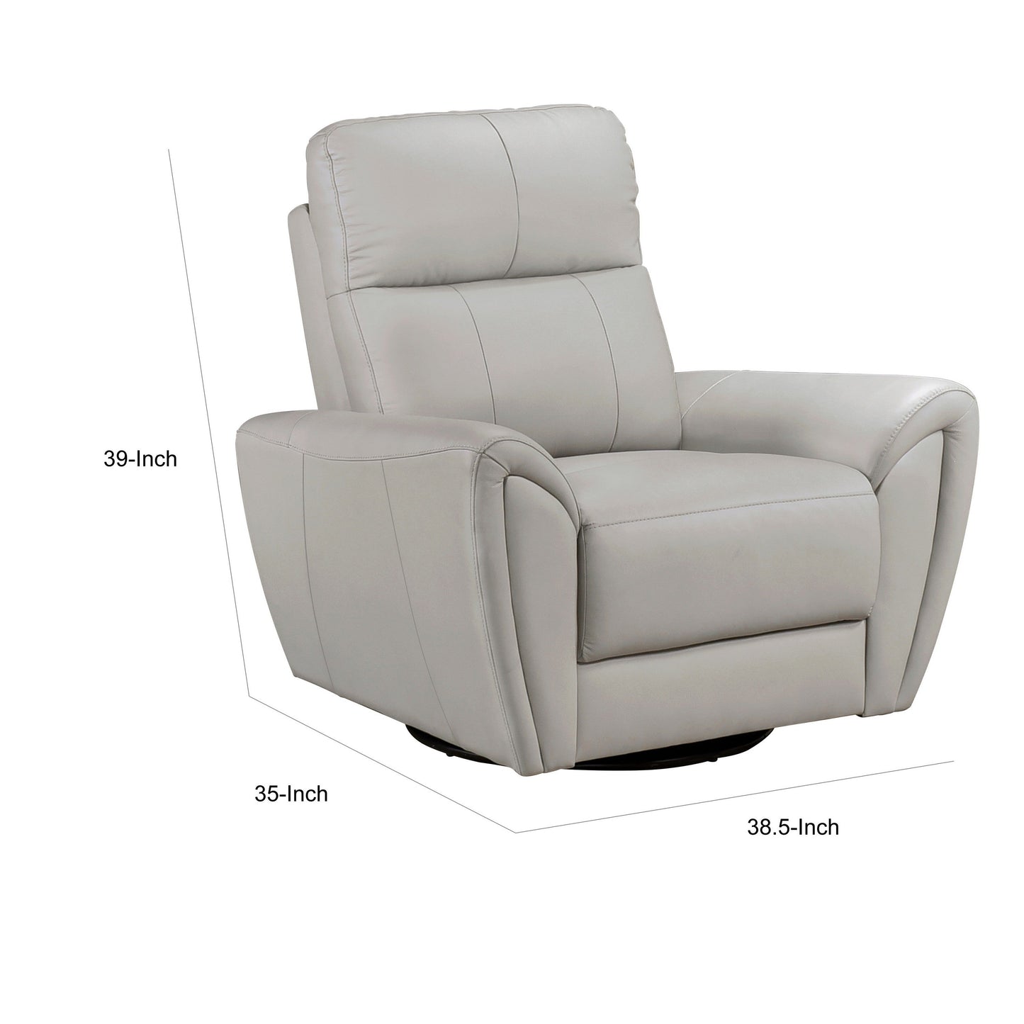 Jessica 39 Inch Swivel Glider Chair, Gray, Top Grain Leather, Solid Wood