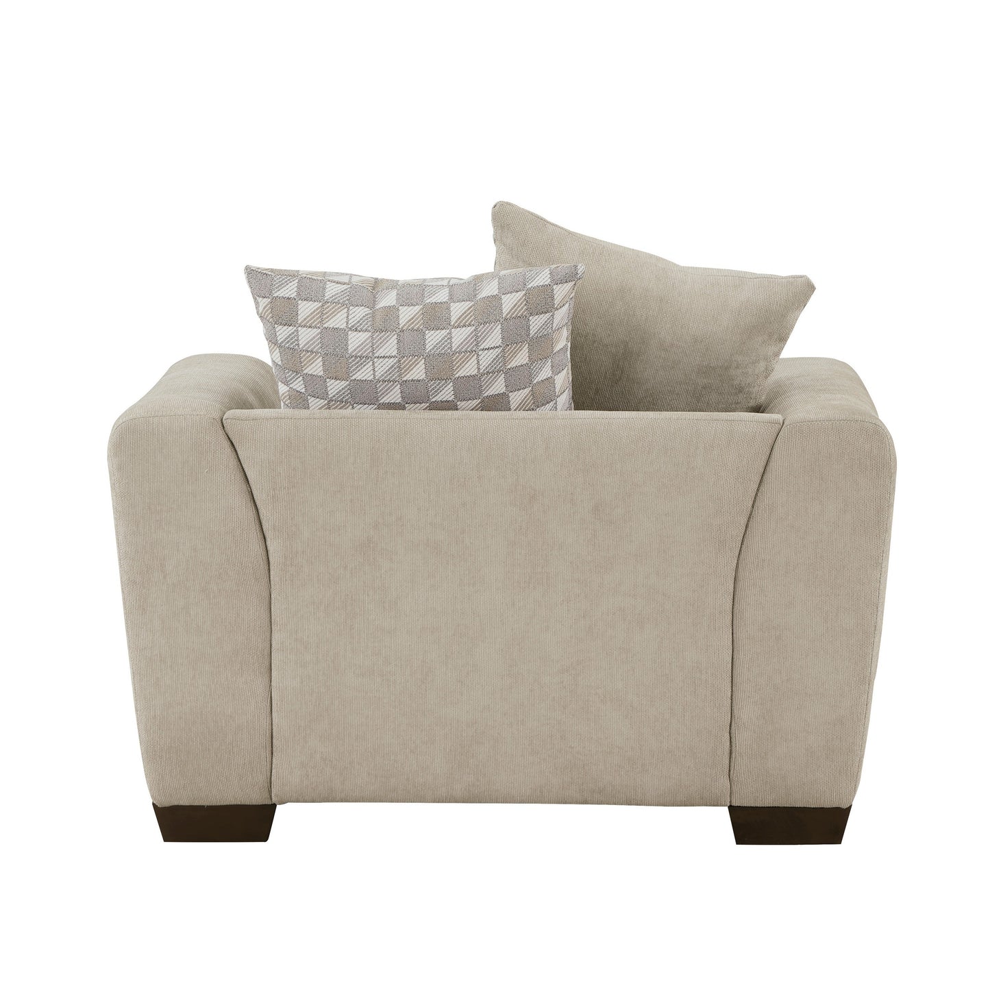 Gini 45 Inch Accent Chair, 3 Pillows, Nailhead Trim, Brown Chenille, Wood