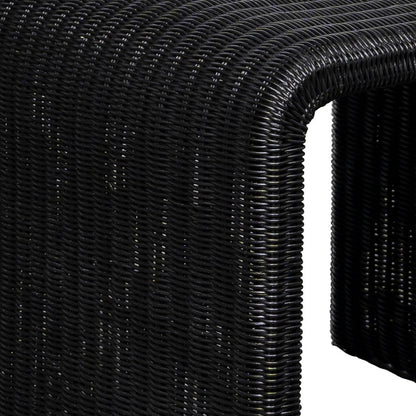 Gigi 22 Inch Side End Table, Black Woven Rattan, Square Waterfall Edges