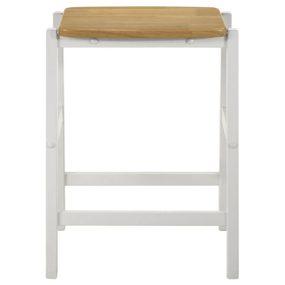 Hoa 24 Inch Counter Height Stool Set of 2, Footrest, White Brown Solid Wood