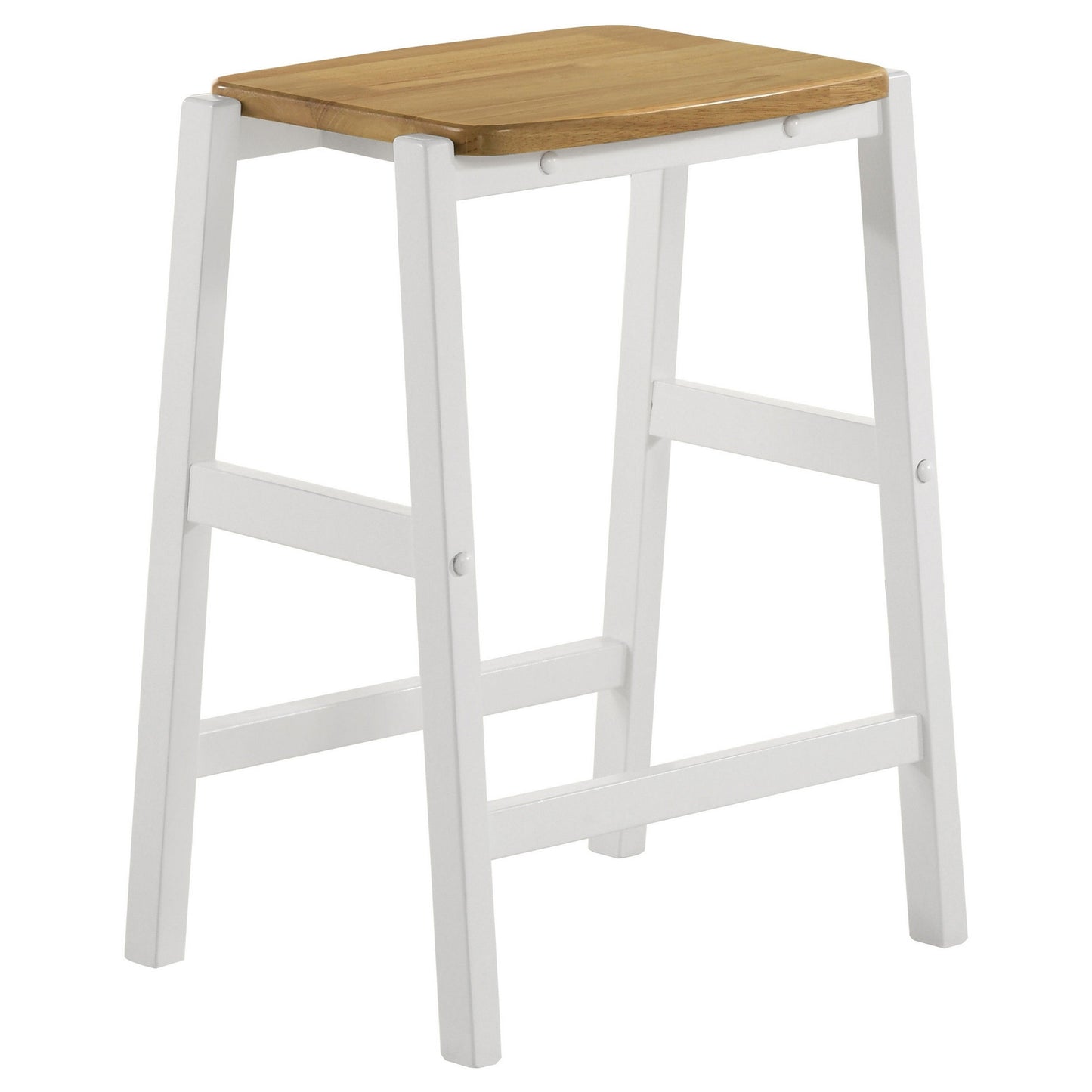Hoa 24 Inch Counter Height Stool Set of 2, Footrest, White Brown Solid Wood