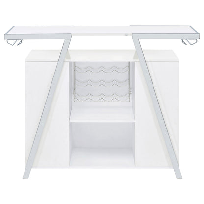 Leo 52 Inch Wine Bar Cabinet with Storage, Shelves, White, Chrome Steel