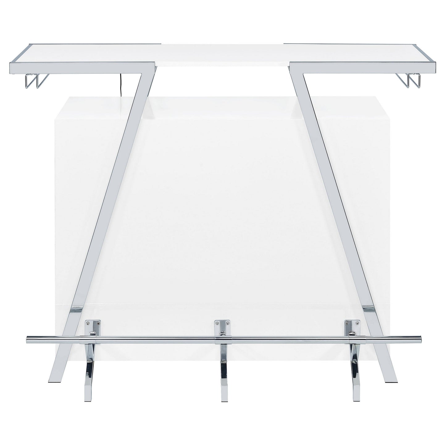 Leo 52 Inch Wine Bar Cabinet with Storage, Shelves, White, Chrome Steel