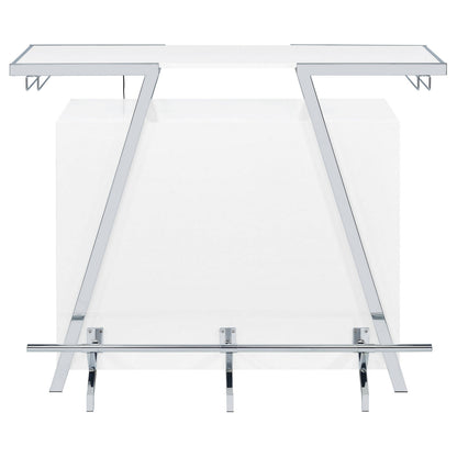 Leo 52 Inch Wine Bar Cabinet with Storage, Shelves, White, Chrome Steel