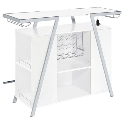 Leo 52 Inch Wine Bar Cabinet with Storage, Shelves, White, Chrome Steel