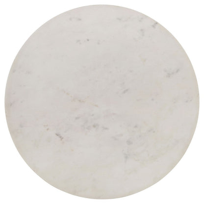 Wolu 22 Inch Side End Table, White Marble Round Top, Natural Brown Wood