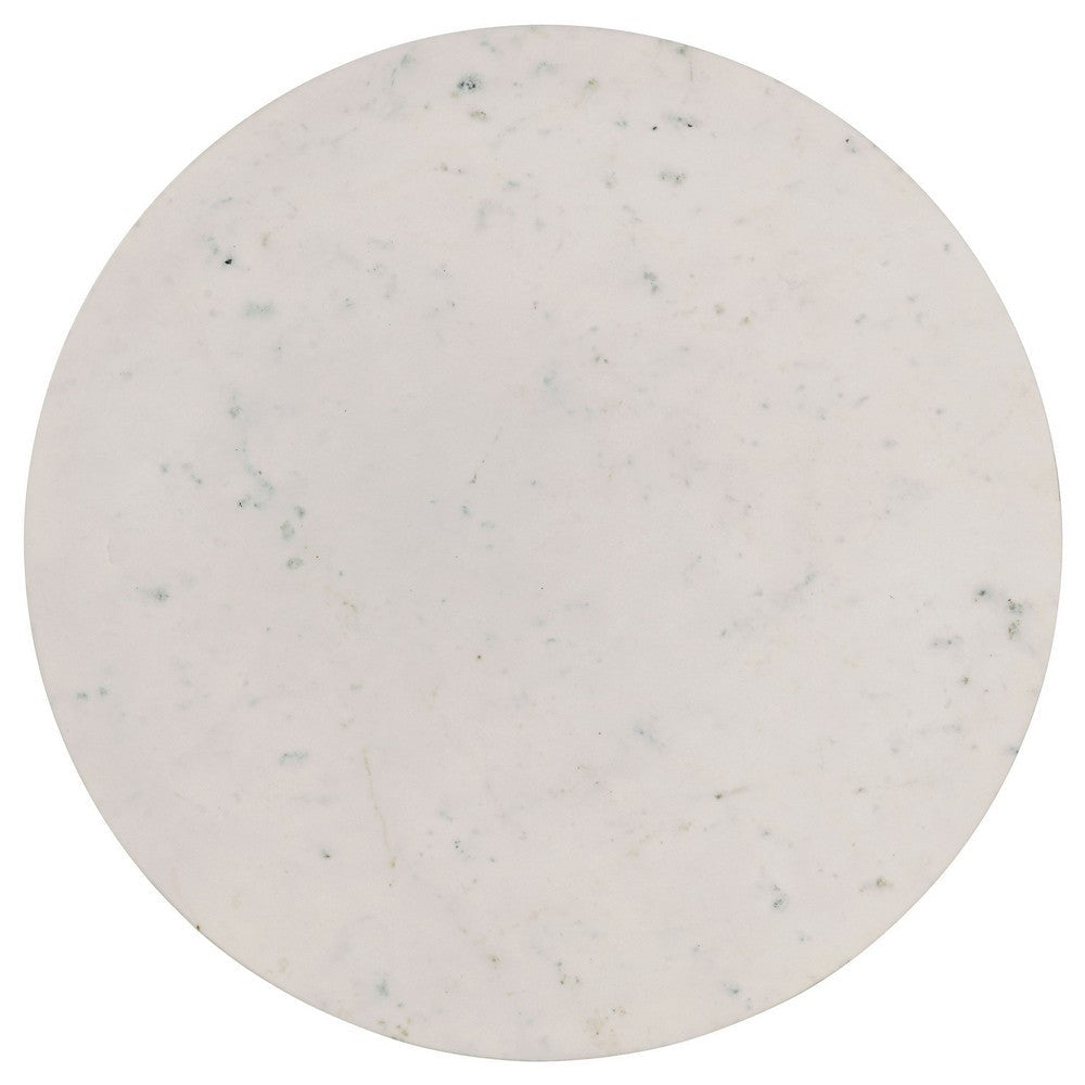 Wolu 30 Inch Coffee Table, White Marble Round Top, Natural Brown Mango Wood
