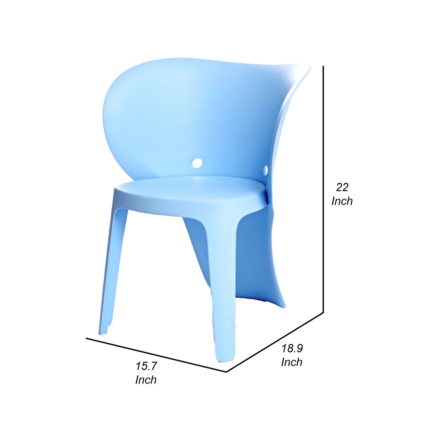 Fyna 16 Inch Kids Chair with Curved Back, Set of 4, Elephant Trunk Design, Blue