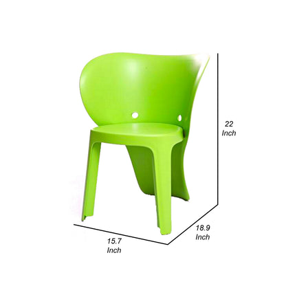 Fyna 16 Inch Kids Chair with Curved Back, Set of 4, Elephant Trunk Design, Green