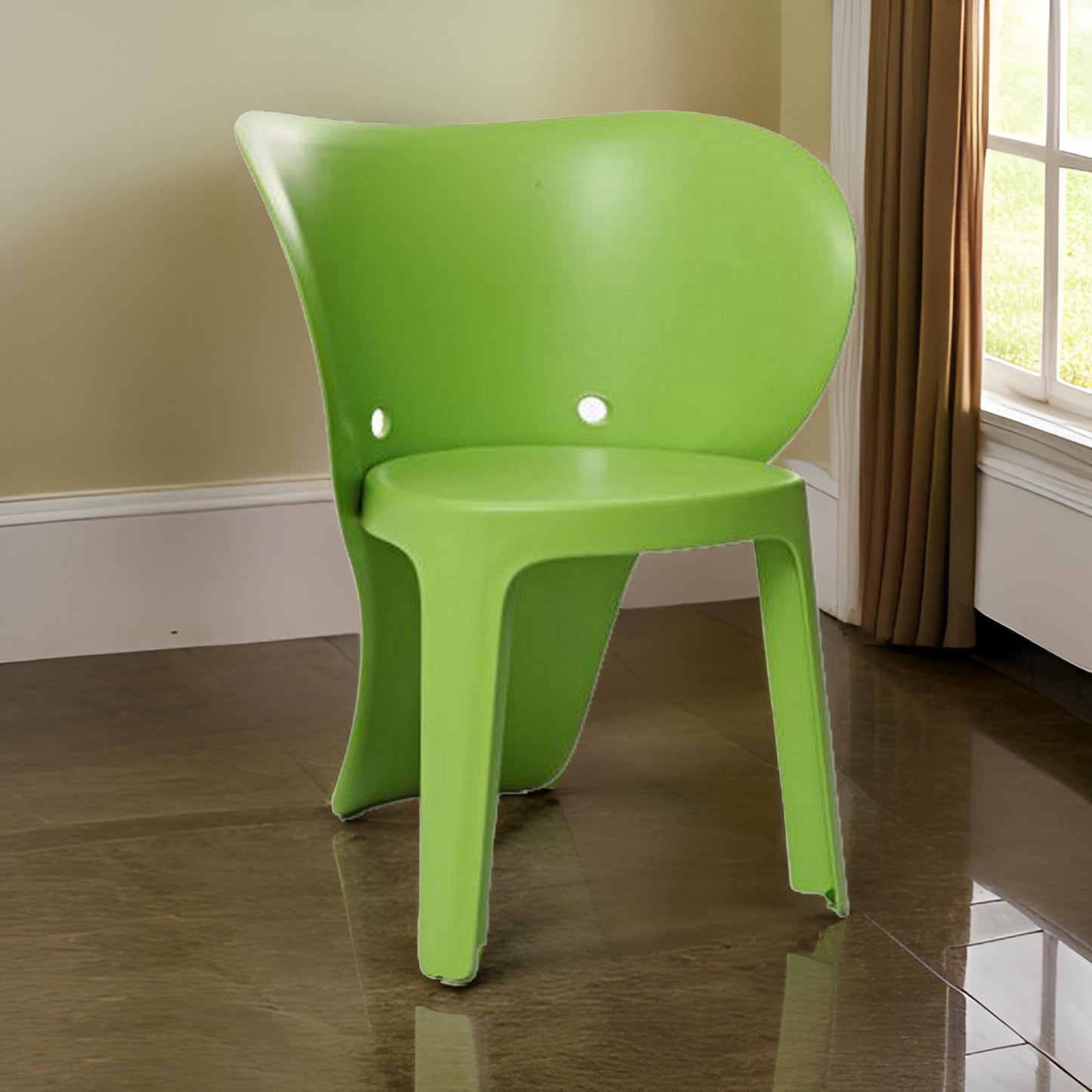 Fyna 16 Inch Kids Chair with Curved Back, Set of 4, Elephant Trunk Design, Green