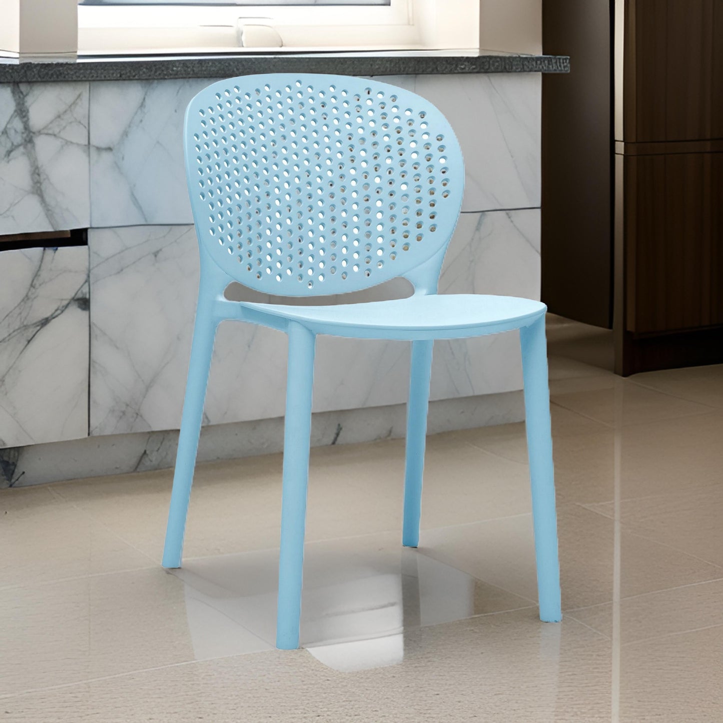 Gyna 14 Inch Kids Side Chair, Dotted Backrest, Armless, Set of 4, Blue